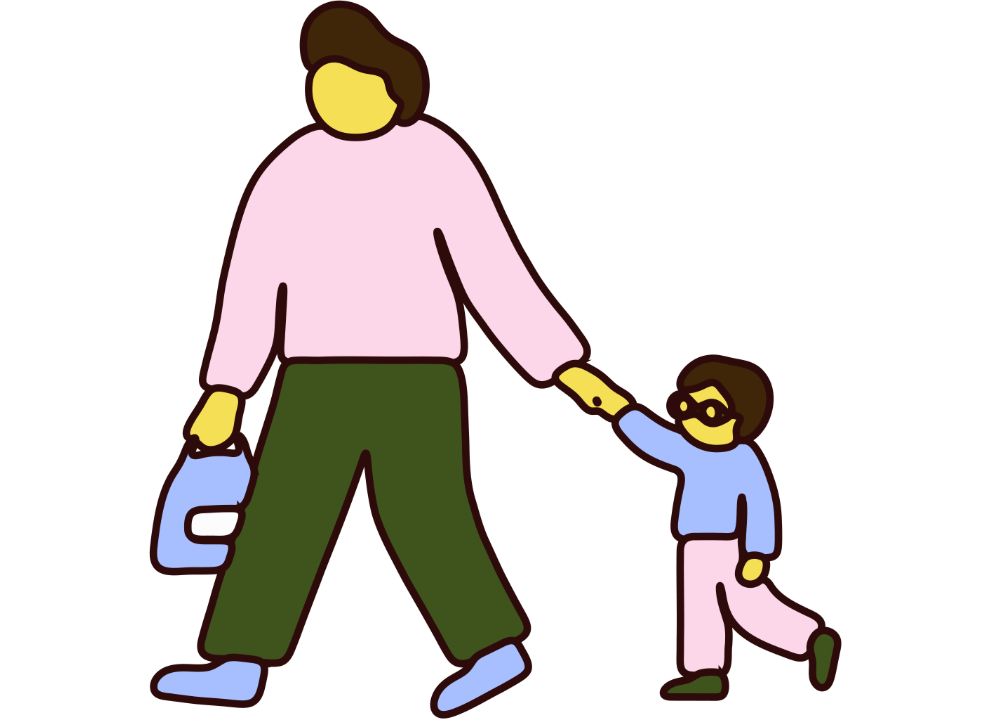 Illustration shows a parent waling hand in hand with a young child.